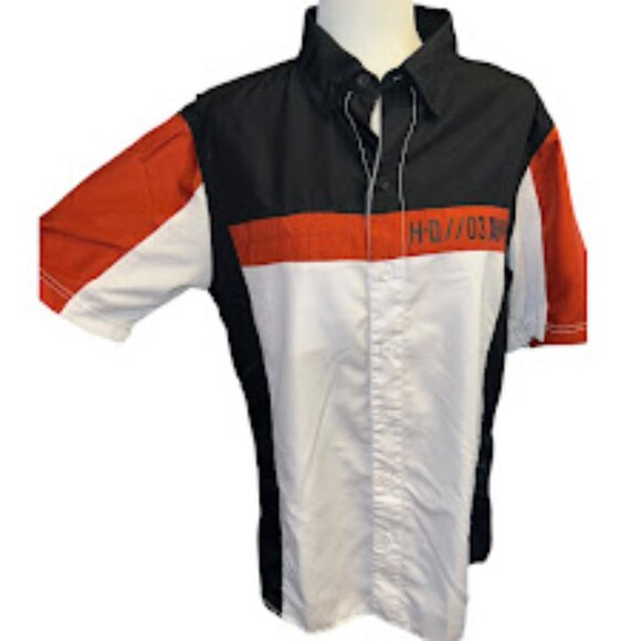Color Block Harley Davidson Motorcycles Collared Short Sleeve Shirt Size Med - Picture 1 of 4